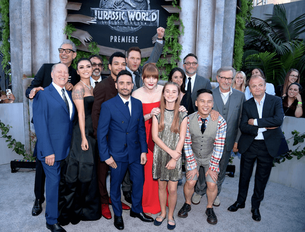 Steven Spielberg and the cast of Jurassic World: Fallen Kingdom