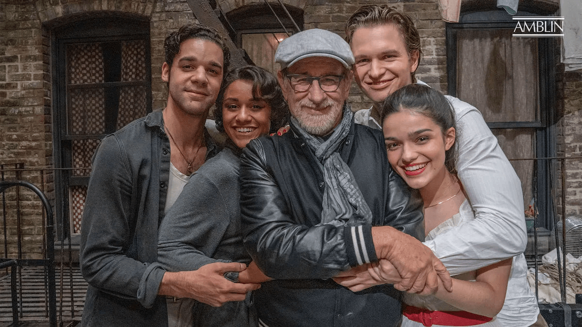 David Alvarez, Ariana DeBose, Steven Spielberg, Ansel Elgort, and Rachel Zegler