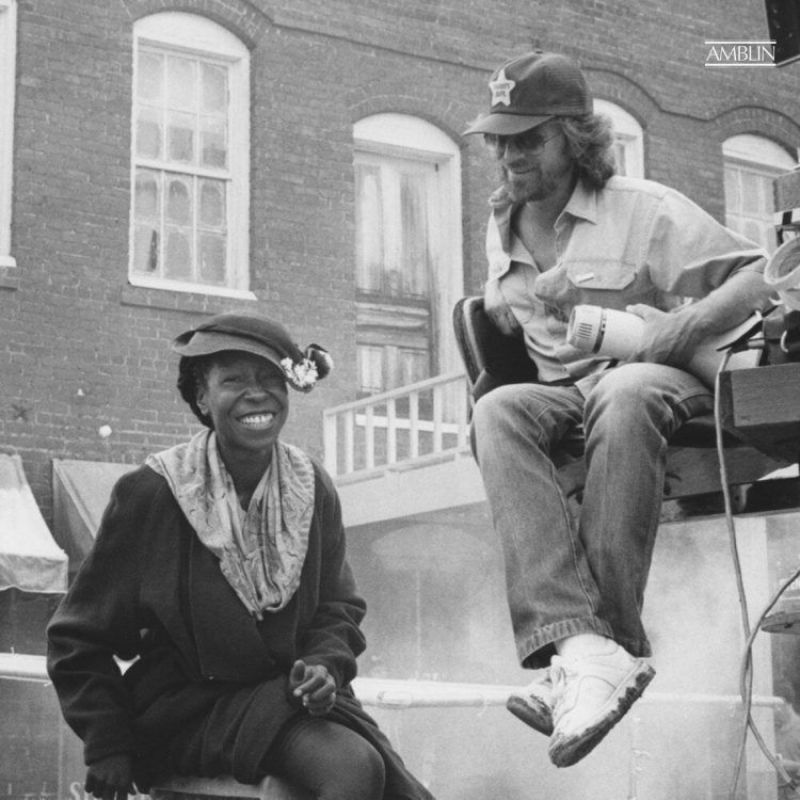 Laughter leavens the weight of an emotionally difficult scene as Spielberg talks with his talented new star, Whoopi Goldberg.